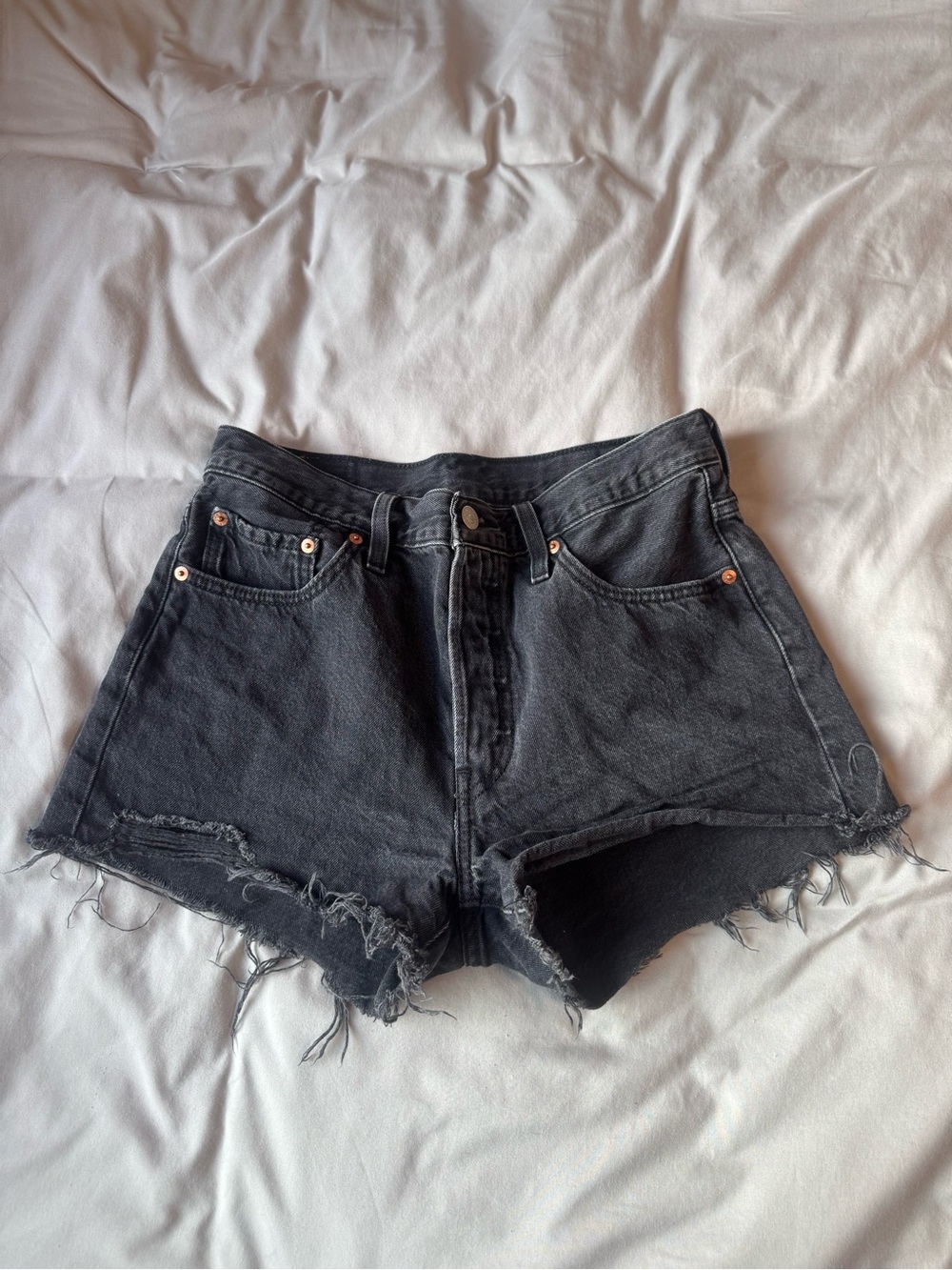 Levi's 501s Black Distressed High-Rise Denim Shorts